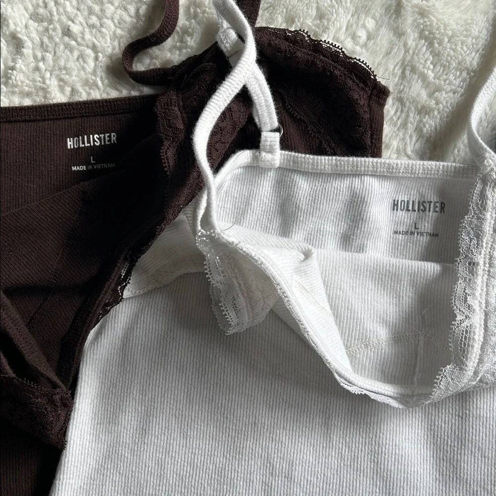 Set of 3 Hollister Lace Trim Camisoles - White, Brown, Navy - Picture 4 of 6